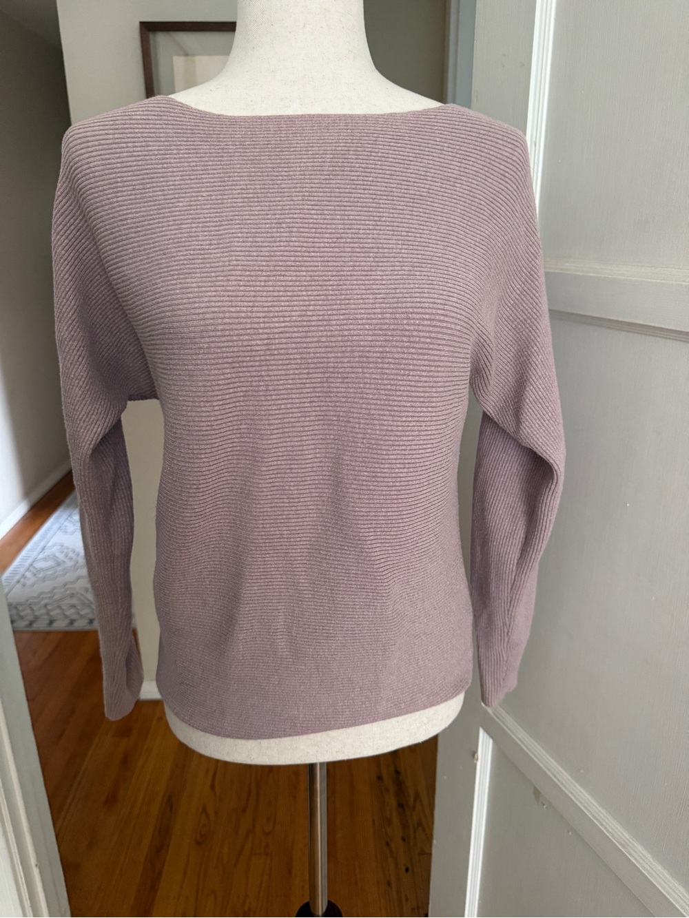 Boatneck Ribbed Knit Sweater in Dusty Mauve